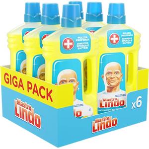 Mastro Lindo Detersivo Pavimenti, Liquido Multiuso, 6 Confezioni (6 x 950 ml), Limone, Maxi Formato, Pulito Brillante con Poco Sforzo, Efficace Multisuperficie