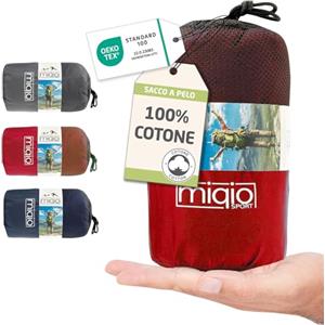 Miqio sacco a pelo in Cotone, lenzuolo da viaggio 2 in 1, XL, con cerniera intera (accoppiabile), sacco a pelo da viaggio ultra piccolo e ultra leggero - ideale per backpacking e cabine