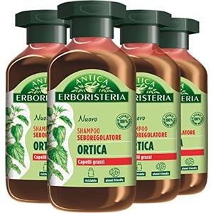 Antica Erboristeria Laboratorio Natura 4x Antica Erboristeria Shampoo Seboregolatore all'Ortica per Capelli Grassi Formula Vegan Senza Siliconi e Coloranti - 4 Flaconi da 250ml
