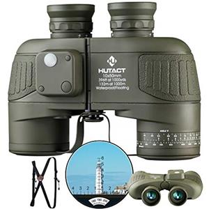 HUTACT 10X50 Binocolo Professionale, con Bussola e Telemetro, Alta Potenza, Alta Definizione, Grande Campo Di Visione, Per La Navigazione Di Piacere, Il Cross-Country E I Viaggi