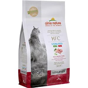 Almo Nature HFC Longevity Sterilised, Crocchette per Gatti Adulti e Maturi - Maiale Fresco - Sacco da 1,2 kg