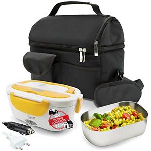 SPICE Set Borsa Termica con Tracolla + Scaldavivande Doppio Voltaggio 220 V - 12 V Amarillo Inox Plus con vaschetta da 1,5 Litri in Acciaio Inox