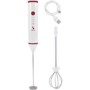 BEPER P102SBA008 Montalatte Elettrico Ricaricabile USB - Monta Latte per Cappuccino Elettrico con Frusta Montapanna Inclusa, Rosso/Bianco
