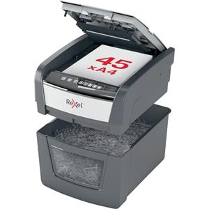 REXEL Optimum Auto Feed+ 45X, Distruggidocumenti Automatico, 45-50 Fogli (80-70 gr/mq), Taglio a Frammento, Livello di Sicurezza P-4, per la Casa e per l'Ufficio, Capacità 20 Litri, 2020045XEU