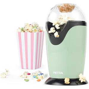 Petra PT0493GRVDEEU7 Macchina per popcorn elettrica ad aria, macchina retrò per popcorn dolci e salati, 1200 W, senza olio, dolci sani, misurino incluso, Senza BPA, popcorn in meno di 3 minuti, verde