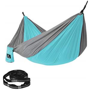 SONGMICS GDC14UG Amaca da Campeggio, Capacità di Carico 300 kg, Provata dal TÜV, con Cinghie Multi-Anello e Moschettoni, ad Asciugatura Rapida, Traspirante, Blu/Grigio, 60 x 38 x 33 cm