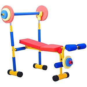 AMAZOM Attrezzatura per Esercizi Divertenti E Fitness per Bambini Panca Pesi con Bilanciere, Panca Multifunzione, Panca per Addominali Regolabile, Panca per Panca