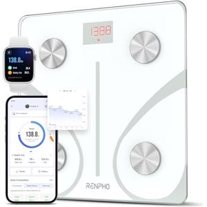 RENPHO Elis 1 Bilancia Pesapersone Intelligente Bluetooth Bilancia Pesa Persona Digitale con App - Misura Peso Corporeo, Massa Grassa, BMI, Massa Muscolare, Massa Ossea, Proteine, Bianco