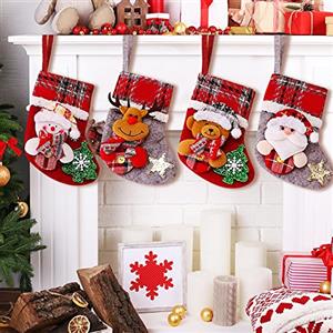 VDSOW Calze Natalizie da Appendere Set di 4, Piccole Camino Calza Natalizia Babbo Natale Calza Befana Vuota Personalizzata, Regali Natalizi Calzini per Bambini Personalizzate per Decorazioni Albero Natale