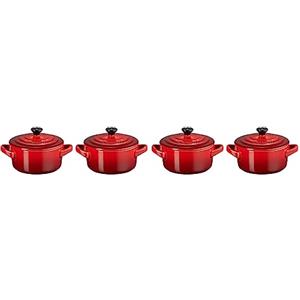 Le Creuset Set 4 Mini Cocotte in Gres Vetrificato Ciliegia - 250 ml, 10 cm, Ideali per Antipasti e Dessert