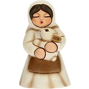 THUN - Statuina Presepe Donna con Coniglio - Decorazioni Natale Casa - Linea Presepe Classico, Variante Bianca - Ceramica - 5 x 5 x 8 h cm