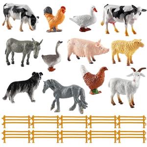 Sunshine smile 12 pcs Figure di Animali da Fattoria,Giocattolo Recinto Fattoria,Giocattoli Animale da Fattoria Figure Set,Realistico Animali Giocattolo con Recinzioni,Giochi Educativo Regalo(giallo)