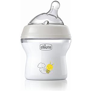 Chicco Natural Feeling Biberon Anticolica 0 Mesi + da 150 ml, Biberon con Tettarella in Silicone Morbida e Flessibile, Adatto per Allattamento Misto, Flusso Lento, Colore Neutro