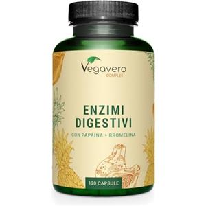 Vegavero ENZIMI DIGESTIVI Vegavero® | 100% NATURALE | Con Bromelina, Papaina, Amilasi, Lipasi, Cellulasi e Calcio (Aquamin™ TG) | 120 capsule gastroresistenti DRcaps® | Vegan
