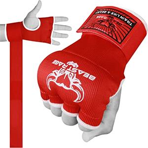BEAST RAGE Guantoni da Boxe in Gel per Le Mani, 75 cm, Imbottiti, Elastici, per Allenamento, Muay Thai, Bende UFC per Uomo, Donna e Bambini (M (Adulto), Rosso)