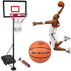 BAKAJI Canestro Basket con Piantana Tabellone Canestro in Nylon Regolabile 205 cm Pallone Palla Pompa Gonfiatore Incluso Sport da Esterno Giardino e Interno Base Riempibile Giochi Sportivi