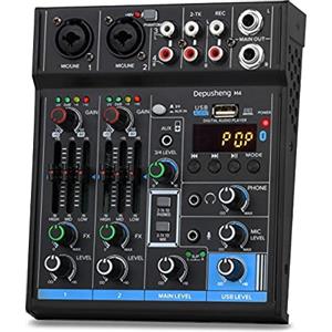 Depusheng M4 Mixer audio professionale Scheda audio Console interfaccia di sistema USB digitale a 4 canali Bluetooth MP3 Ingresso computer 48V Phantom Power Stereo DJ Studio Streaming Nero