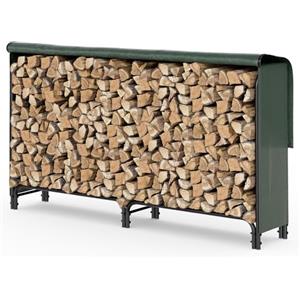 VOUNOT Legnaia da Esterno in Metallo, Ripiano per Legna da Ardere, Portalegna con Copertura Impermeabile, 200 x 116 x 36 cm, Nero