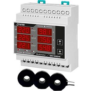 Guay Tense Elektronik EM-100DIN - Multimetro da incasso per la misurazione della corrente (1A-100A), tensione e frequenza in reti a 3 fasi - guida DIN digitale