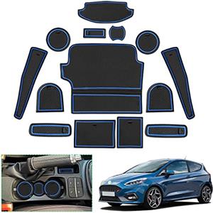 GAFAT Compatibile con Ford Fiesta ST MK8 2017-2023 2024 Tappetini Antiscivolo, Fiesta MK8 Tappetini in Gomma Console Centrale, Portabevande Tappetini, Porta Tappetino (Blu)