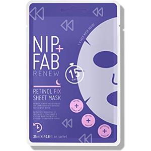 NIP & FAB Nip + Fab Retinol Fix, Maschera in fogli con Retinolo, Acqua di Cocco, Edelweiss, Maschera Viso Gel Idratante, Riduzione dei Pori, 25 ml