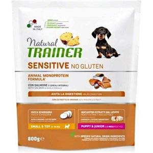 Natural Trainer Sensitive Puppy Small & Toy con Salmone - Alimento Secco Completo Senza Glutine per Cuccioli di Piccola Taglia - 800g