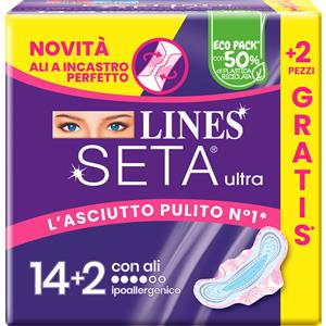 Fater Lines Seta Ultra Assorbenti Ali 14 2 Pezzi - Ultra Assorbenti con Ali a Incastro Perfetto e Filtrante con Fori a Imbuto