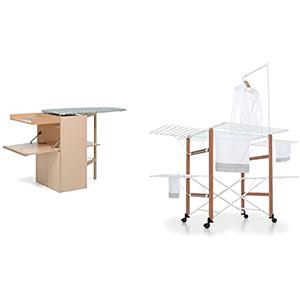 Foppapedretti Lo Stiro Mobile con ASSE da Stiro A Scomparsa, Naturale & Supergulliver Stendibiancheria, Legno, Bianco/Marrone, 189 X 122 X 174 Cm