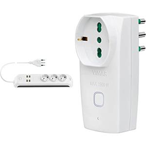 Vimar 00447.CC.B Multipresa smart Wifi, compatibile con Alexa e Google home, 3 uscite Schuko, 4 USB A, spina 16A, controllo vocale o remoto con App View & 00335.B Presa smart WiFi, adattatore multiplo