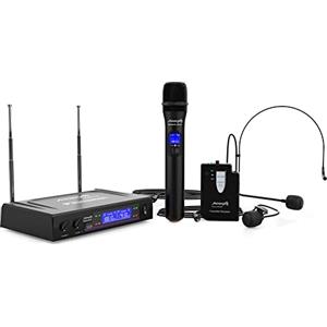 Audibax Missouri 3000 - Sistema Microfonico Wireless VHF Doppio Lavalier - Microfoni Wireless ad Archetto - Sistema con Indicatori RF/AF - Connettori di Uscita XLR e Ausiliaria