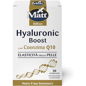 Matt, Hyaluronic Boost, Integratore Acido Ialuronico Compresse, con Coenzima Q10 e Vitamina C, Ideale per il Mantenimento dell'Elasticità e della Bellezza della Pelle, Confezione da 30 Compresse