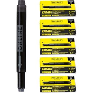 ONLINE 25x cartucce d'inchiostro per penna stilografica | colore nero | compatible con Lamy, Pelikan, Schneider | cartucce di ricambio lunghe | cancellabile