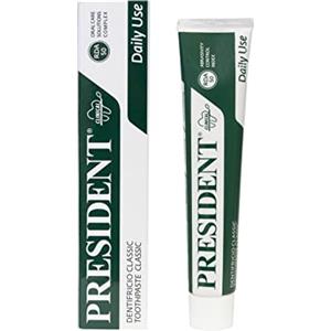 President DENTIFRICIO CLASSIC per uso quotidiano. Azione anti placca, anti carie, rifrescante e antialitosi. Con Estratti Vegetali di Melissa, Salvia e Camomilla. RDA 50. 75ml