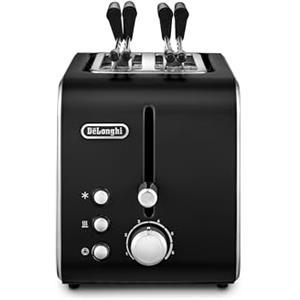 De'Longhi CTX2203.BK Tostapane con Pinze, Controllo Progressivo del Grado di Tostatura, 3 funzioni, Cassetto Raccoglibriciole, Piedini Antiscivolo, Potenza 550 Watt, Plastica, Nero