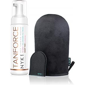 NYK1 Tan Force (250ml) Crema Autoabbronzante Viso Premiato, con Guanto, Nero| per Corpo, a Lunga Durata, Invisibile | Marrone Scuro Dorato con MegaMitt