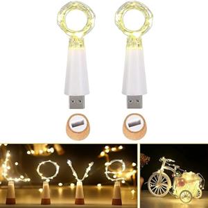 Ceepko Luci USB per bottiglie, 15 LED 1,5 m, ricaricabili e impermeabili, luci fatate con tappo per bottiglia vino, decorazioni natalizie, feste, matrimonio, camera, fai da te