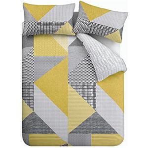 Catherine Lansfield Larsson Geo - Set copripiumino, 3 pezzi, per letto king size, colore: ocra
