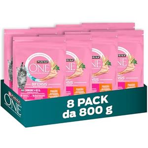 PURINA ONE Bifensis Junior Crocchette per Gatti Cuccioli con Pollo e Cereali Integrali 8 Sacchi da 800g