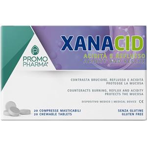 PromoPharma Xanacid - Compresse Masticabili Antiacido e Antireflusso - Sollievo Immediato da Bruciore di Stomaco - 20 Compresse