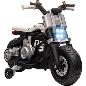 HOMCOM Moto Elettrica per Bambini 6V con Rotelle, Clacson, 4 Fari e Musica, Motorino Elettrico per Bambini 3-5 Anni in PP e Metallo, Velocità 3 km/h, 86x44x58 cm, Bianca