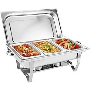 RibasuBB Set Professionale per Chafing Dish, Scaldavivande per Buffet Acciaio Inox 3X 9L, 52,8 x 32,5 x 9,2cm Contenitore Vassoio di Riscaldamento per Buffet Albergo Hotel Mensa Supermercato Ristorante