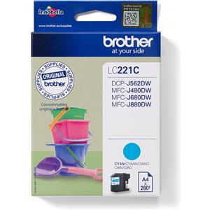 Brother LC-221C Cartuccia d'inchiostro originale Ciano - 260 pagine, 3,9 ml, compatibile con DCP-J562DW, MFC-J480DW, MFC-J680DW, MFC-J880DW