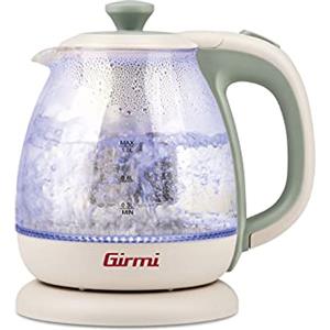 Girmi BL41 Bollitore + Tisaniera in Vetro, 1100 W, Filtro smontabile INOX, Resistenza di sicurezza, Base con rotazione 360°, Cordless 1 Litro, Verde acqua