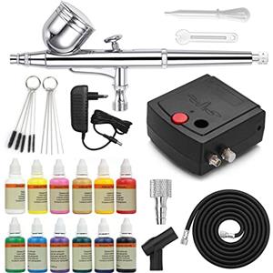 Awsuc Mini compressore aerografo Completo Professionale Kit con Pittura Colori acrilici per aerografo,12x10ml,Airbrush con Pulizia Pistola aerografo per modellismo,Pasticceria,Unghie,Make up TC-100KS
