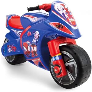 INJUSA - Moto Cavalcabile Winner Spidey, per Bambini dai 3 ai 6 Anni, Ruote Larghe in Plastica, con Maniglia per il Trasporto da Parte dei Genitori, Colore Blu e Rosso