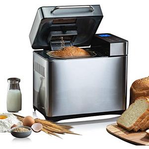 Meykey Macchina per il pane Backmeister con 19 programmi per pane da 500 g a 1000 g, 710 W, funzione temporizzazione 15 ore, funzione di mantenimento del calore, finestra e schermo LED