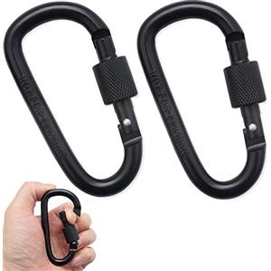 saizone Moschettone in Lega di Alluminio Con Chiusura a Vite - Multifunzione per Zaino, Tenda, Corda, Borraccia - Chiave di Connessione (2 Pezzi, Nero)