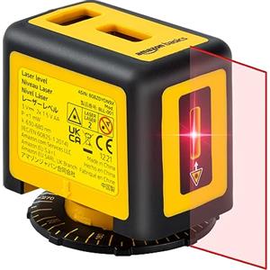 Amazon Basics Livella laser rotante a 360 gradi di classe II con due fiale con bolle retroilluminate extra-large, 3 m, Giallo/Nero