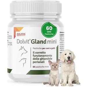 PETS Dolfos Dolvit Gland Mini Integratore per Ghiandole Perianali Cane, 60 Mini Compresse, Svuotamento Ghiandole Anali, Supporto Digestivo con Prebiotici e Smectite, Formazione Feci Corretta, Cani Piccola Taglia