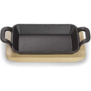 ECHTWERK Piatto da portata in ghisa, Ciotola da portata, Mini pirofila con tagliere, Già cotta, Adatta per forno, barbecue e grill, Ideale per cucinare e servire, Ø 10 cm